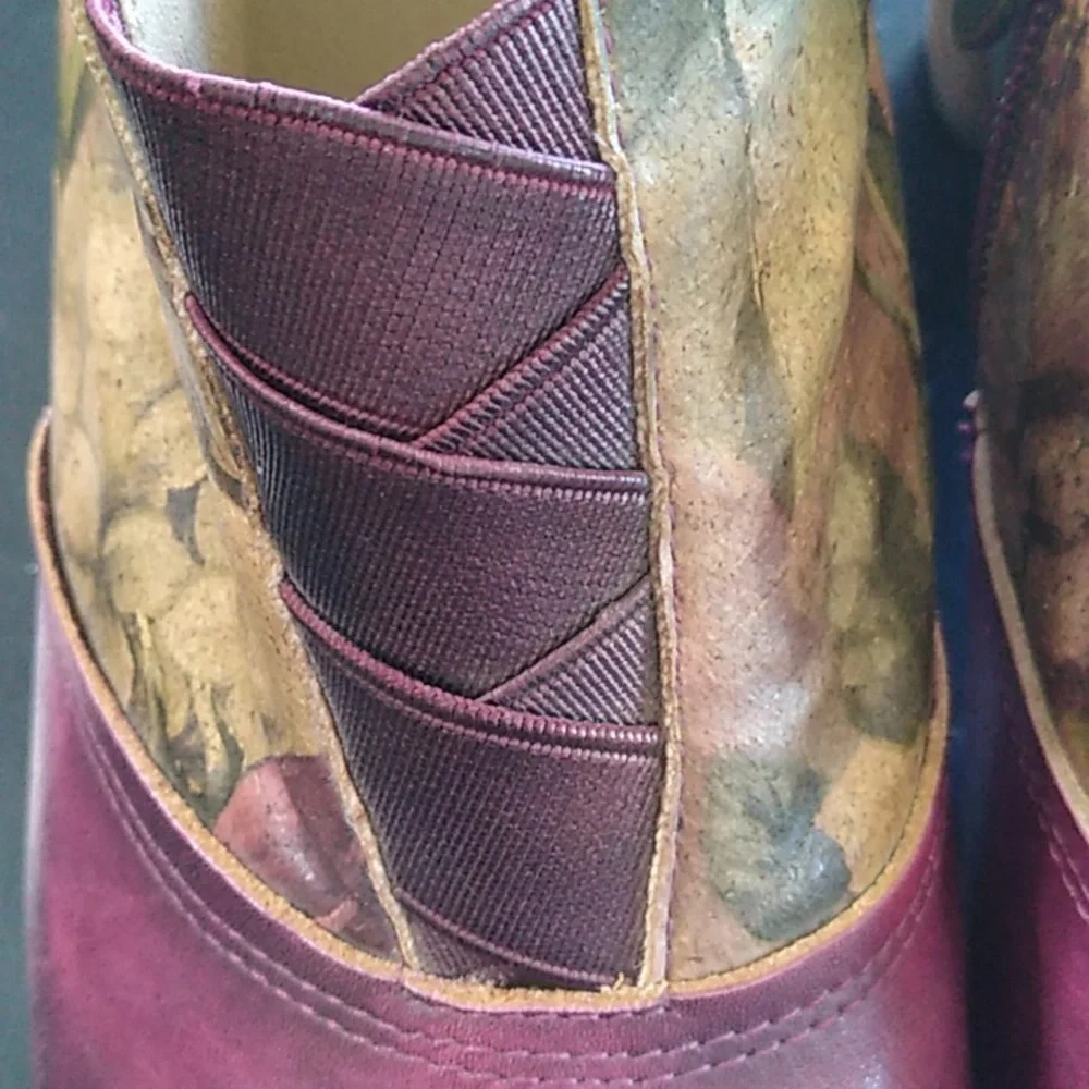 ELITE BY CORKY LEATHER ANKLE BOOTS SIZE 7 side zip plum floral color LIKE NEW - Picture 13 of 15